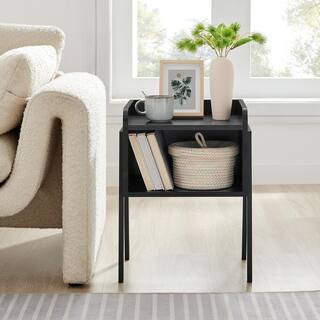Kazuyo 16.5 in. X 13.875 in. Mid-Century Modern Black Metal 2-Tier End Side Table - Black | The Home Depot