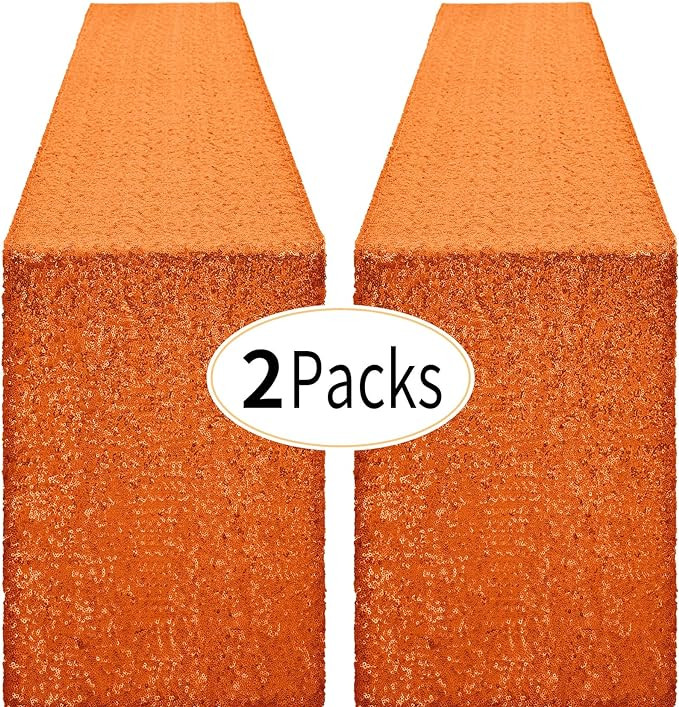 2 Packs 12 x 72 inches Orange Sequin Table Runner, Glitter Runner for Birthday Party Supplies Dec... | Amazon (US)