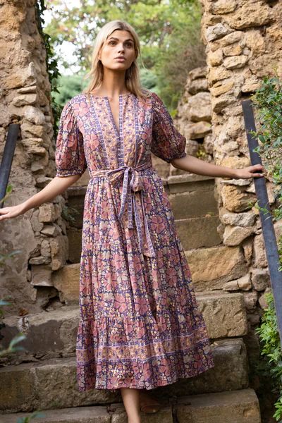 Puff Sleeve Maxi- Matera Navy | Oliphant Design