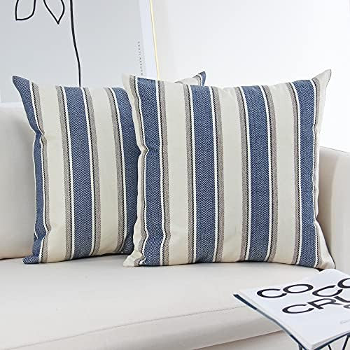 Amazon.com: JOJUSIS Stripe Throw Pillow Covers Farmhouse Pillowcases Pack of 2 20 x 20 Inch Blue ... | Amazon (US)