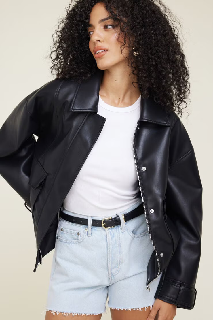 Oversized Faux Leather Aviator Jacket | Dynamite Clothing