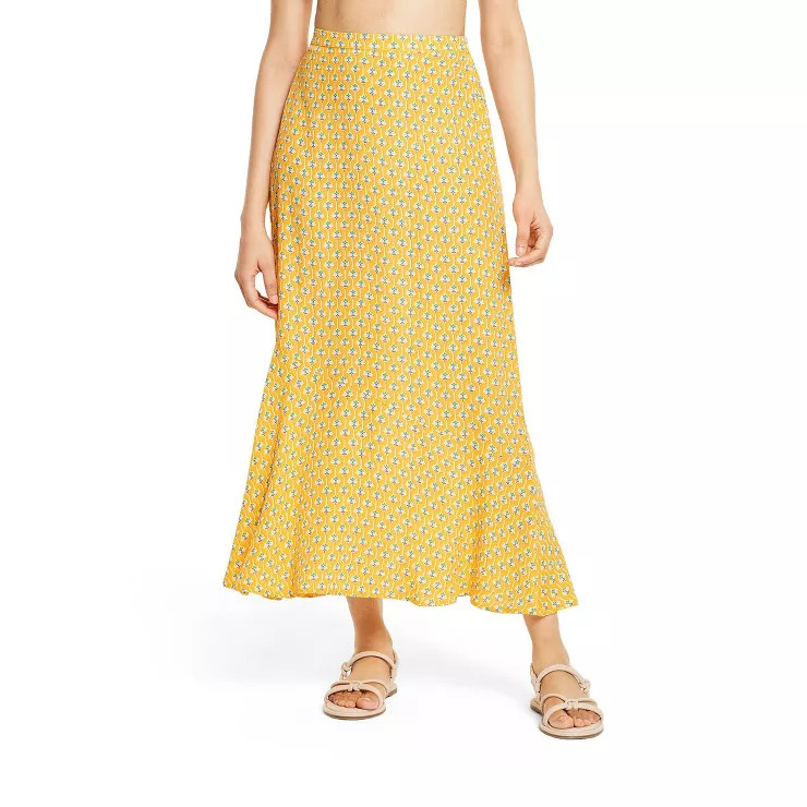 Women's Dainty Lotus Print Midi Skirt - RHODE x Target Yellow/Turquoise | Target