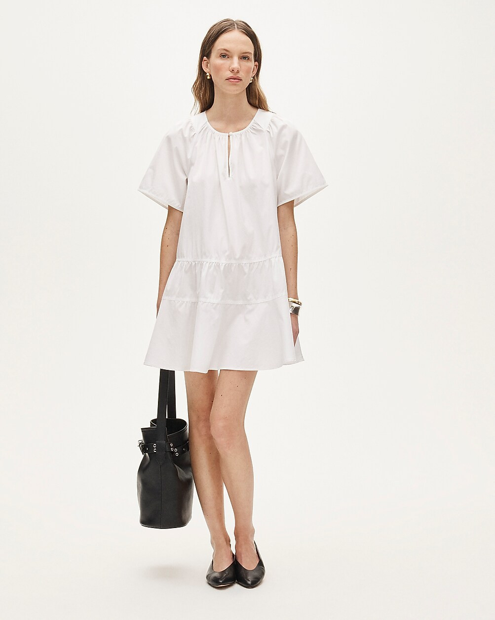 Tall tiered popover dress in cotton poplin | J. Crew US