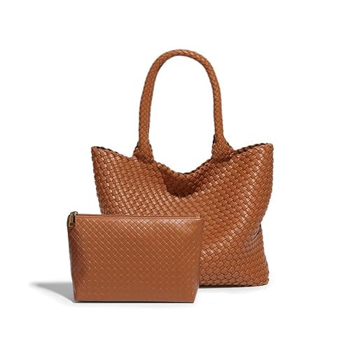 Woven Tote Bag for women,Vegan Leather Woven Handbag, Shoulder bag with Pouch, Large Capacity Leather Purse,Brown | Amazon (US)