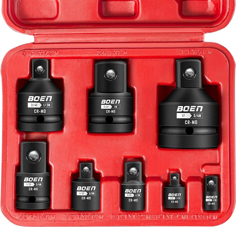 BOEN 8 Piece Impact Socket Adapter and Reducer Set, 1/4" 3/8" 1/2" 3/4" Drive Socket Adapter Set ... | Amazon (US)