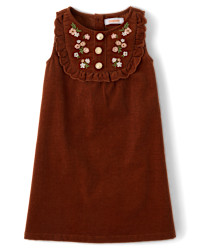Girls Embroidered Floral Scalloped Corduroy Jumper - Blue Sky Mountain - Brown | Gymboree