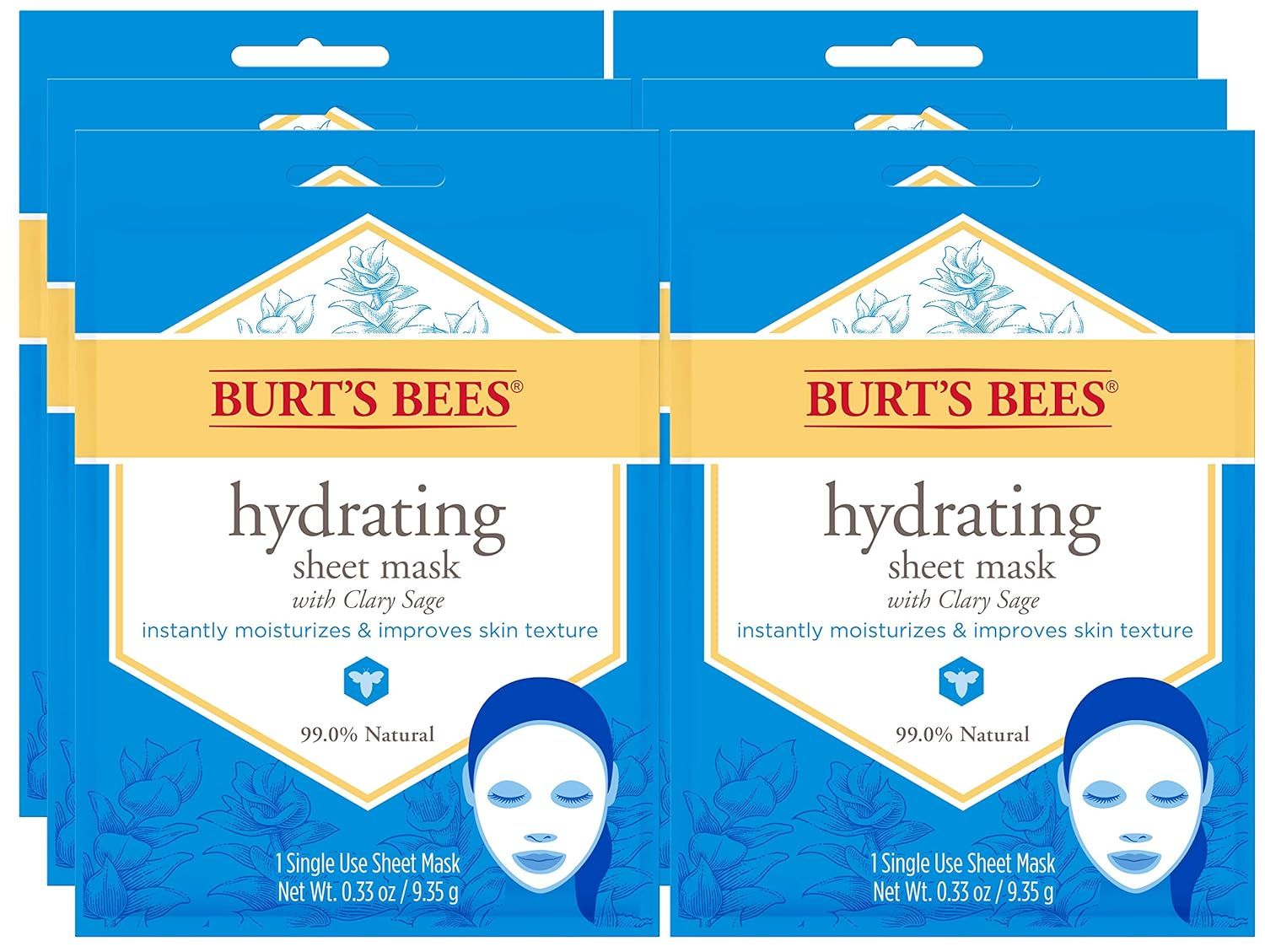 Burt's Bees Hydrating Face Mask, Single Use Sheet Mask, 6 Count | Amazon (US)