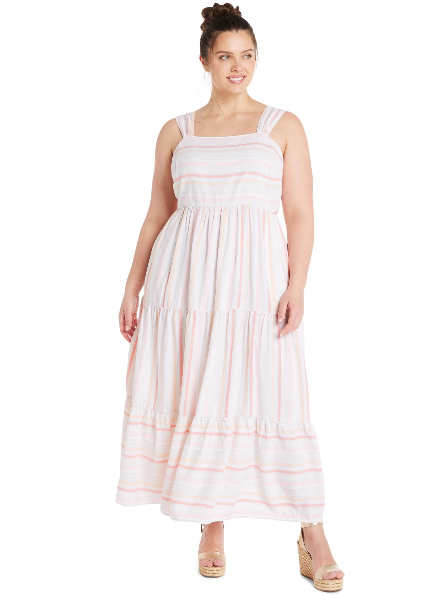 Terra & Sky Women’s Plus Size Linen Blend Square Neck Maxi Dress, 0X-5X | Walmart (US)
