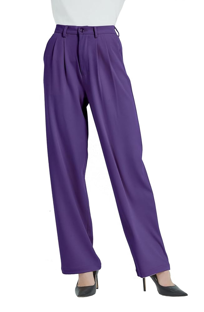 Tronjori Women High Waist Casual Straight Leg Dress Pants Office Work Trousers Suit Pants Back El... | Amazon (US)