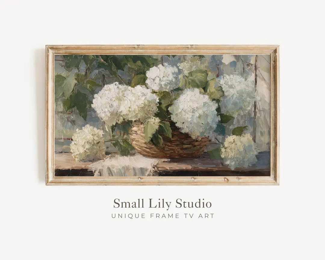 FRAME TV Art White Hydrangeas, Spring Floral Samsung Frame TV Art, Vintage Style Flowers Painting... | Etsy (Global)