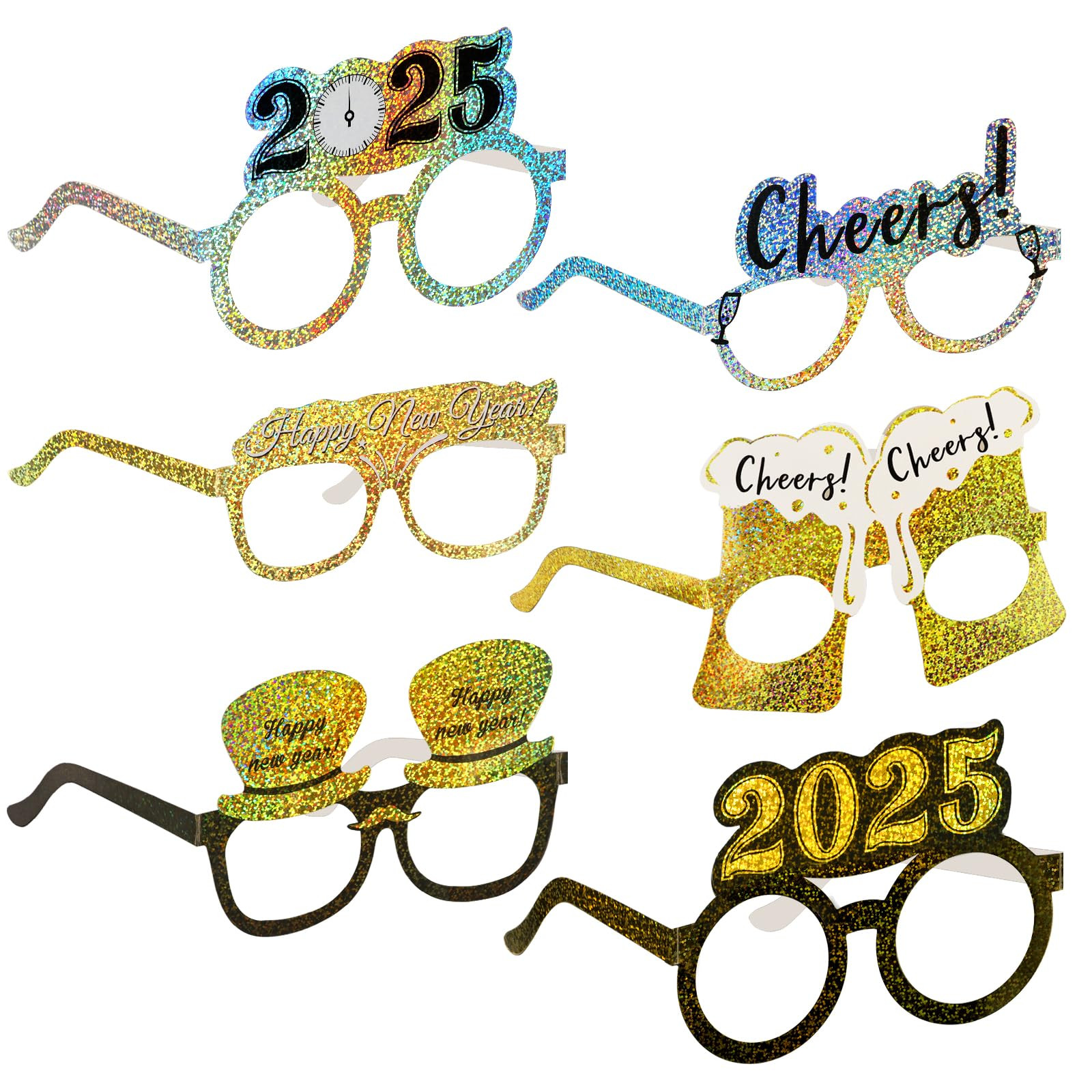 18 Pack Glitter Happy New Year Glasses 2025 Glasses Paper Eyewear New Years Eve Glasses Photo Pro... | Walmart (US)