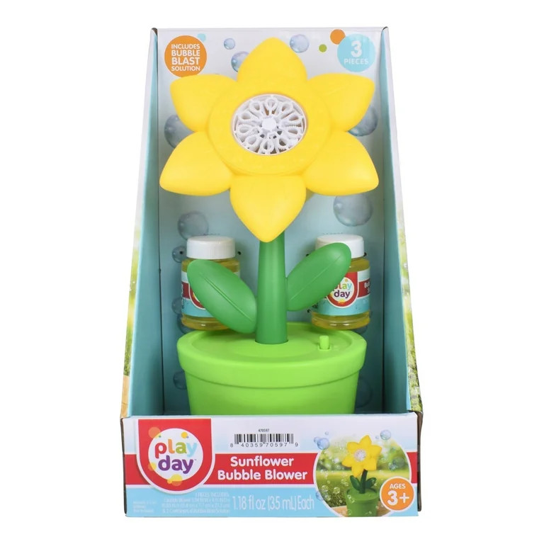 Play Day Bubble Sunflower Bubble Blowing Toy, Children Ages 3+ (Requires 3 AA Batteries) | Walmart (US)