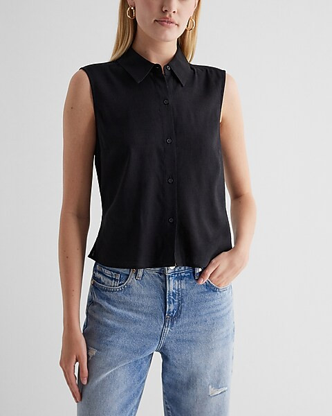 Linen-Blend Sleeveless Button Up Shirt | Express