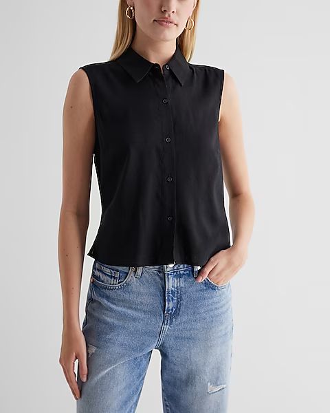 Linen-Blend Sleeveless Button Up Shirt | Express