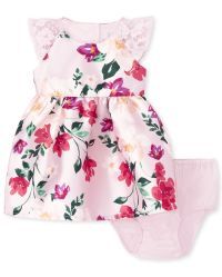 Baby Girls Short Sleeve Floral Print Woven Fit And Flare Dress And Bloomers Set | The Children's ... | The Children's Place
