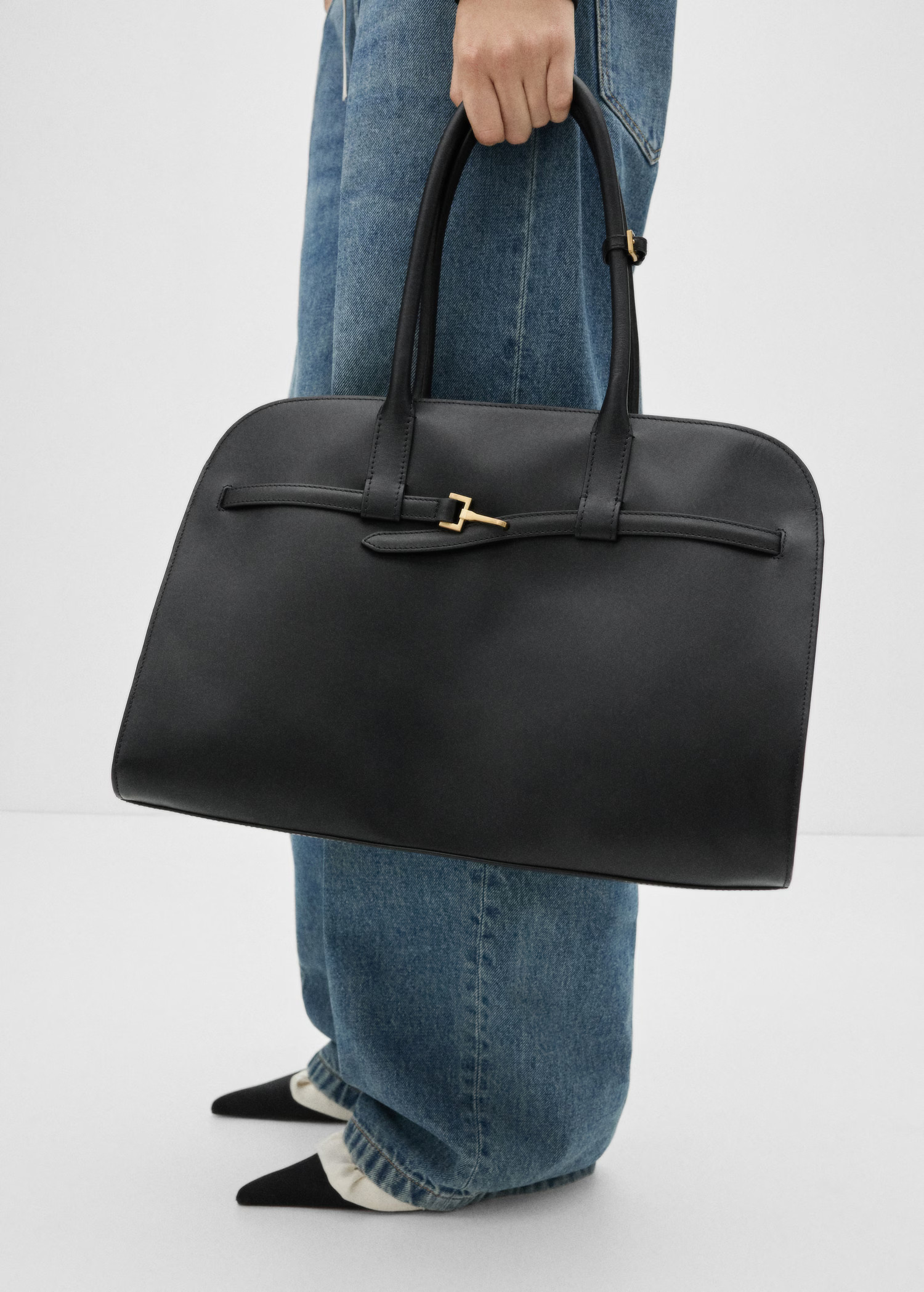 100% leather shopper bag with buckle - Women | MANGO USA | Mango (US/MX/AU)