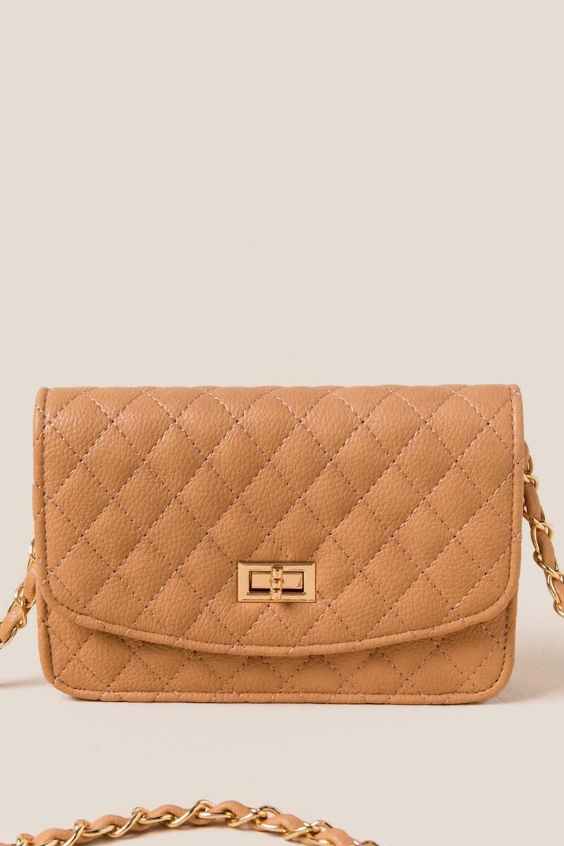Lellani Quilted Crossbody in Nude | Francesca’s Collections