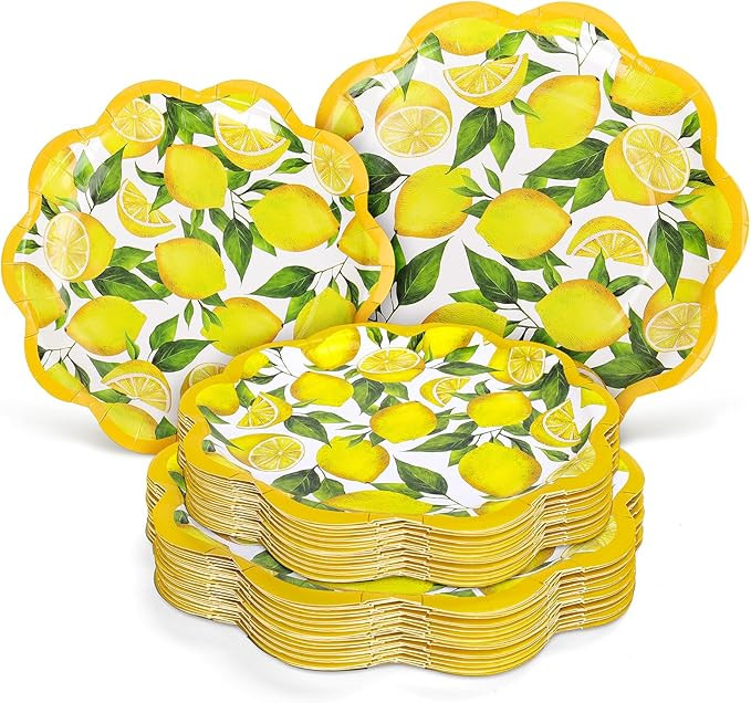 AnyDesign 40Pcs Lemon Paper Plates Watercolor Lemon Pattern Disposable Plates 9Inch & 7Inch Yello... | Amazon (US)