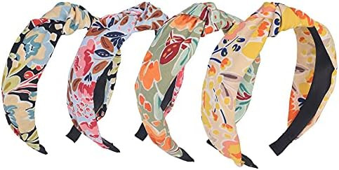 Amazon.com : 4Pcs Headbands for Women,Floral Pattern Knotted Wide Headbands Cross Knot Hair Bands... | Amazon (US)