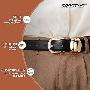 SANSTHS Womens Belt with Statement Triple Gold Keeper Loops, Stylish Ladies Waist Belt for Jeans ... | Amazon (US)