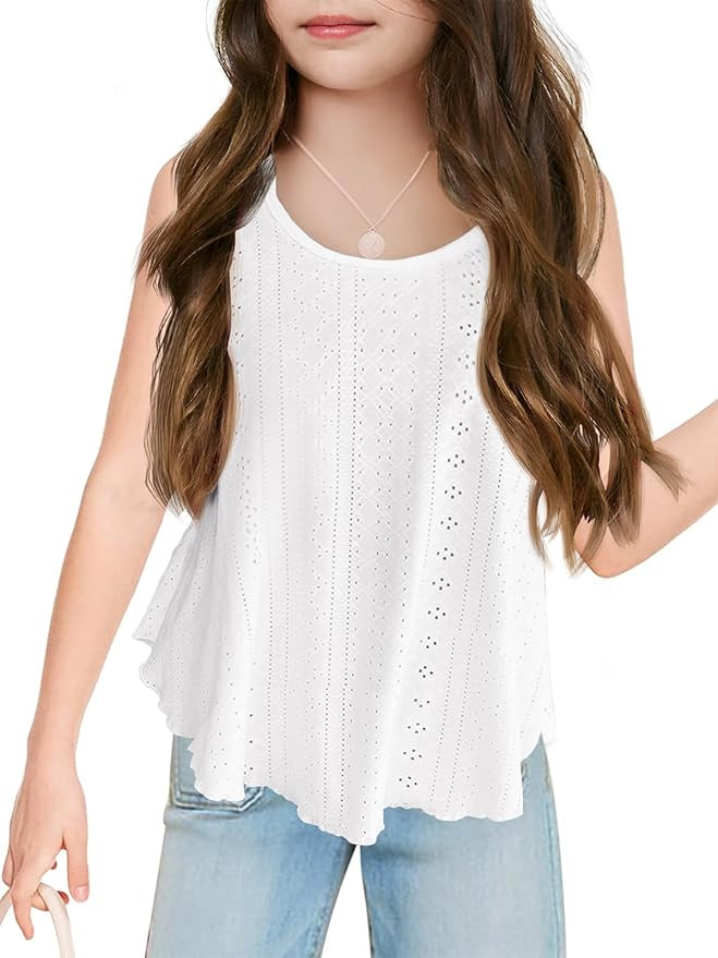Girls Eyelet Flowy Tank Tops Cute Summer Spaghetti Strap Tops Kids Fashion Embroidery Sleeveless ... | Amazon (US)