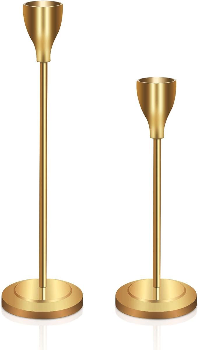 Gold Taper 2 Pack Wedding & Dinning Table Centerpieces Decorative Brass Candlestick Holder, Metal... | Amazon (US)