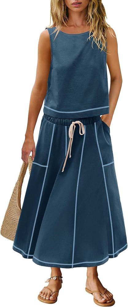 Nirovien Womens 2 Piece Skirt Sets Summer Matching Sets Beach Vacation Outfits Tank Top and Skirt... | Amazon (US)