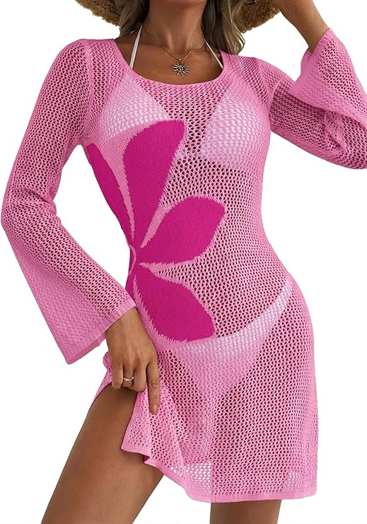 IWD Swimsuit Cover Up for Women 2026 Crochet Swimwear Mesh Knit Bathing Suit Beach Dress Summer V... | Amazon (US)