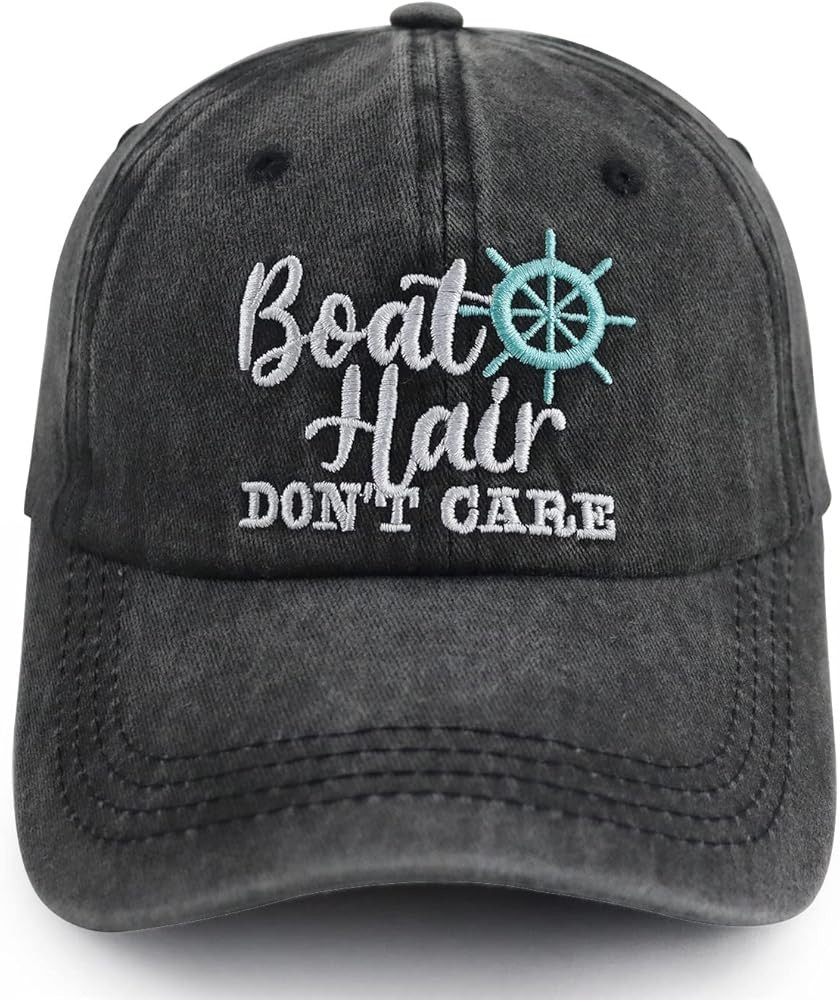Boat Hair Don't Care Hats for Men Women, Adjustable Embroidered Cotton Washed Distressed Denim Fi... | Amazon (US)