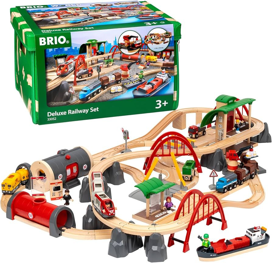 BRIO World Deluxe Railway Set - 87-Piece Wooden Train Set - Includes Passenger & Freight Trains, ... | Amazon (US)