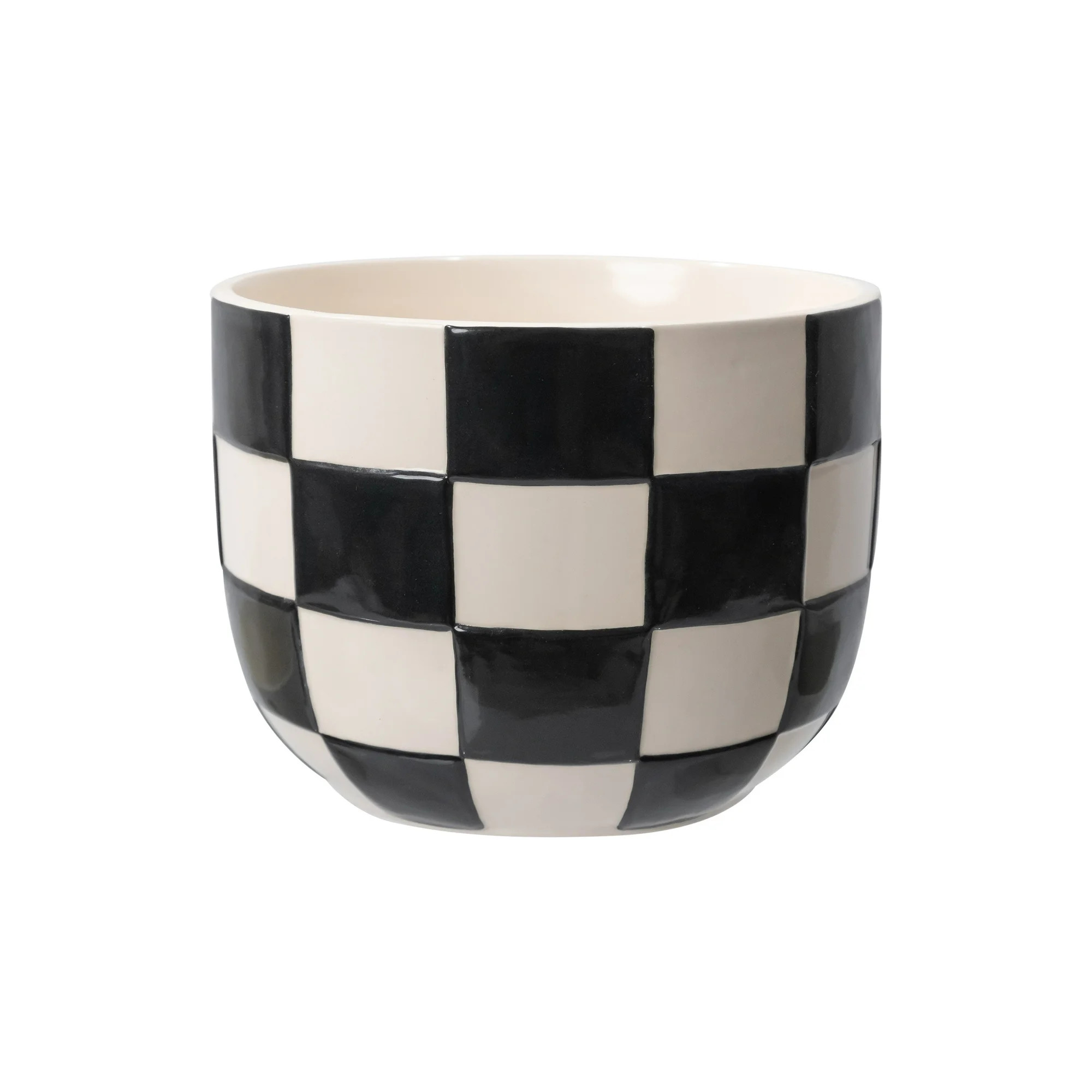Mainstays Lennon 8.1" x 8.1" x 6" Round Black Checkered Ceramic Planter | Walmart (US)
