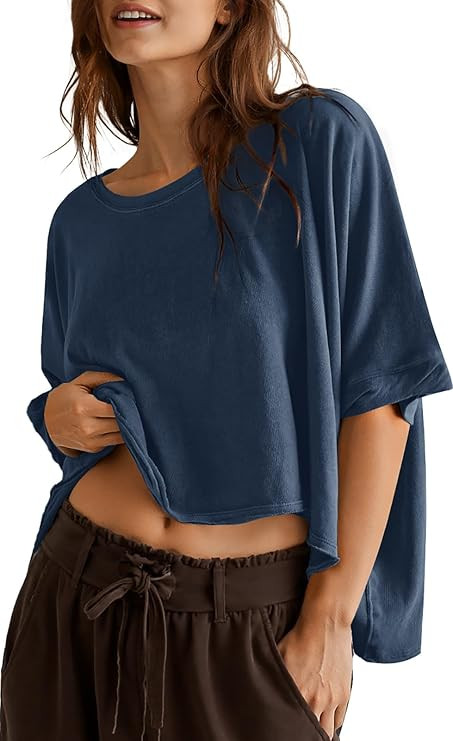 UEU Womens Summer Oversized Tops Casual Loose Crop T Shirts Crewneck Basic Boxy Tee Shirt Trendy ... | Amazon (US)