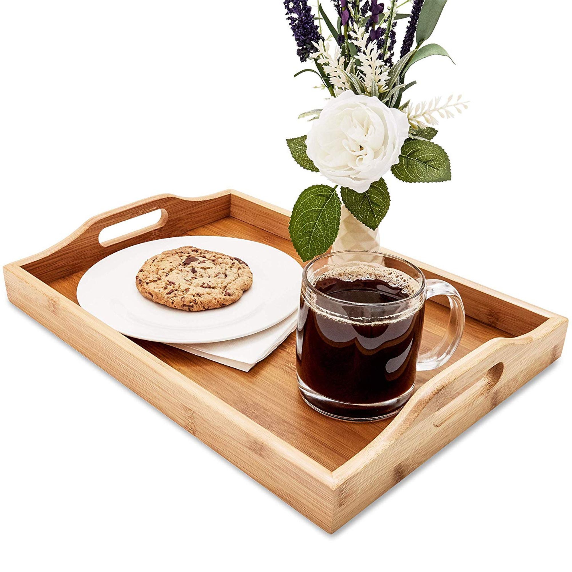 Bamboo Food Serving Tray with Handles, Rectangle Serving Tray for Coffee Tea Food and Beverage Br... | Walmart (US)