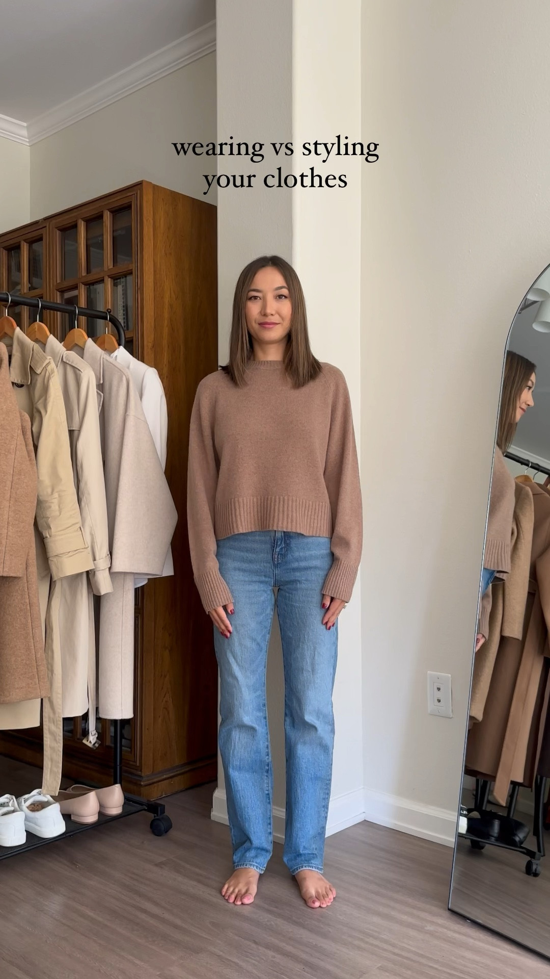 Fall outfit - wearing vs styling your clothes! 

Cashmere sweater xs Everlane 
Jeans 23 standard Madewell on sale, linked similar from Abercrombie 
Boots jcrew 
Camel coat xs mango 

#LTKSeasonal #LTKsalealert #LTKSale