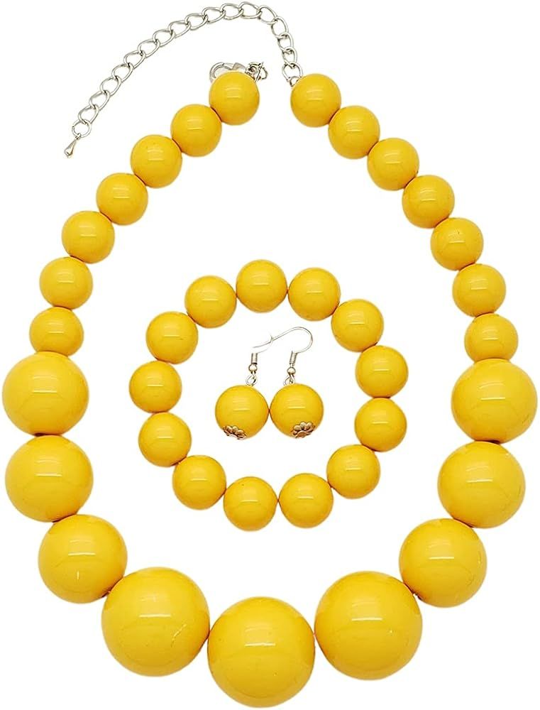BA UNIQUE FASHION Women's Chunky Large Simulated Pearl Statement Necklace, Bracelet, Earring Set | Amazon (US)