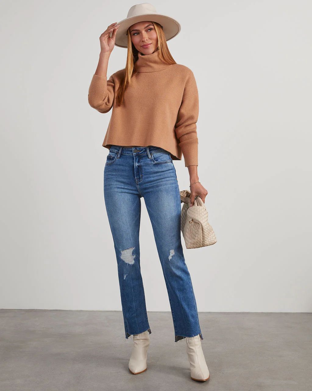 Sevyn Mid Rise Distressed Straight Leg Jeans | VICI Collection