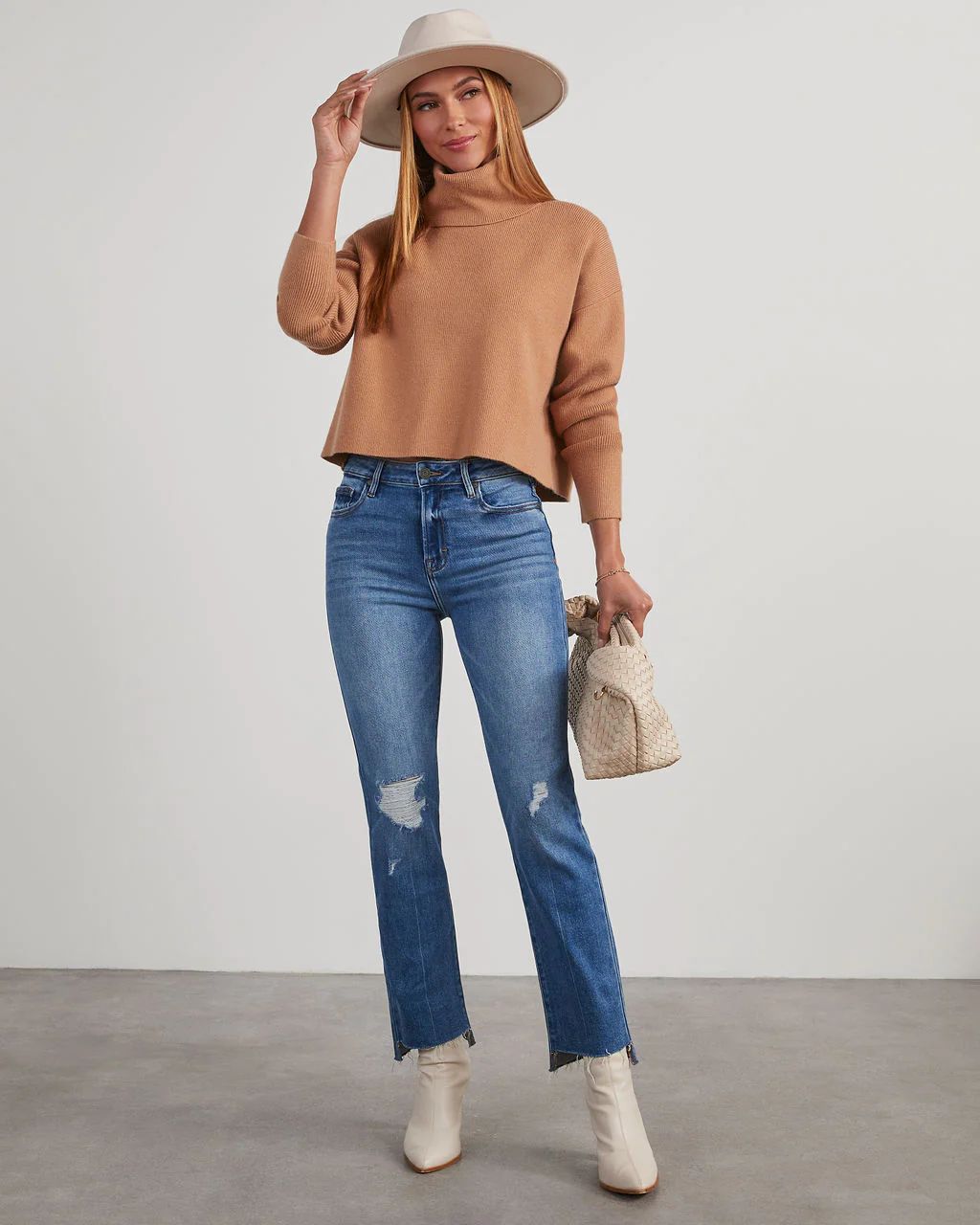 Sevyn Mid Rise Distressed Straight Leg Jeans | VICI Collection