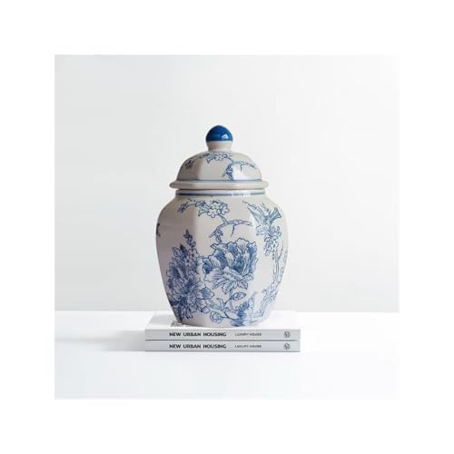 MYMYYT 10 inches Ceramic Ginger Jar - Blue flowers bird Decorative jar with Lid vase， Light grey Ceramic Chinese art style ginger jar gift | Amazon (US)