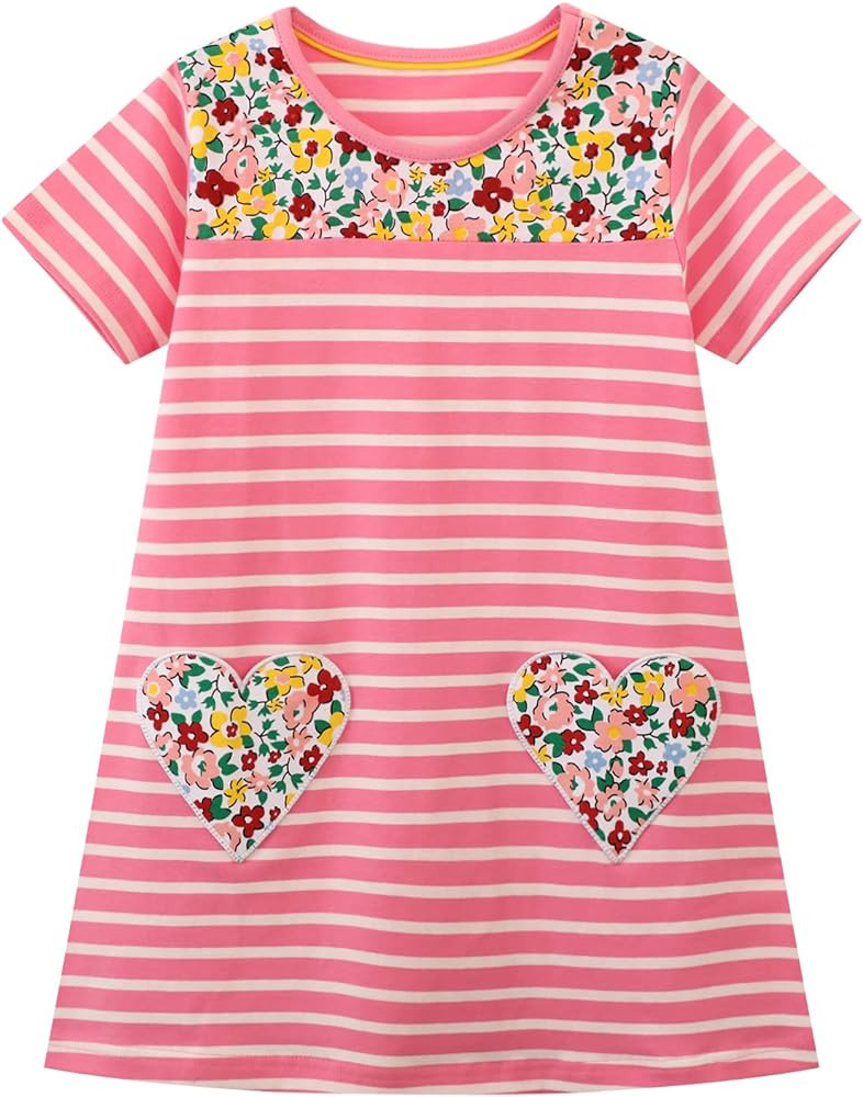 HILEELANG Toddler Girls Short Sleeve Dress Easter Cotton Casual Summer Appliques Shirt Jersey Dre... | Amazon (US)