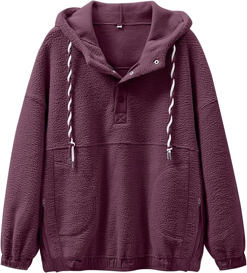 ANRABESS Womens Sherpa Fuzzy Fleece Hoodie Oversized Sweatshirt Cozy Button Sweater Pullover with... | Amazon (US)