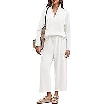 Imily Bela Womens 2 Piece Outfits Sweatsuit Long Sleeve Lapel V Neck Shirt and Wide Leg Pants 202... | Amazon (US)