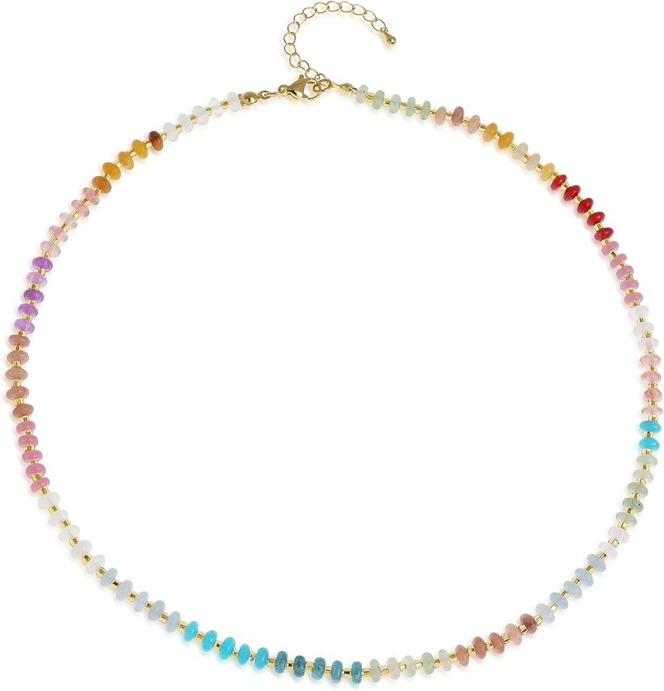 Natural Stone Beaded Long Choker Necklaces for Women – Dainty Boho Handmade Healing Stone Turqu... | Amazon (US)