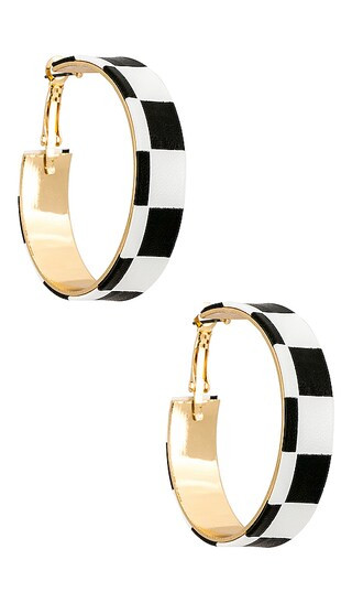 Racing Stripe Hoops in Black & White | Revolve Clothing (Global)