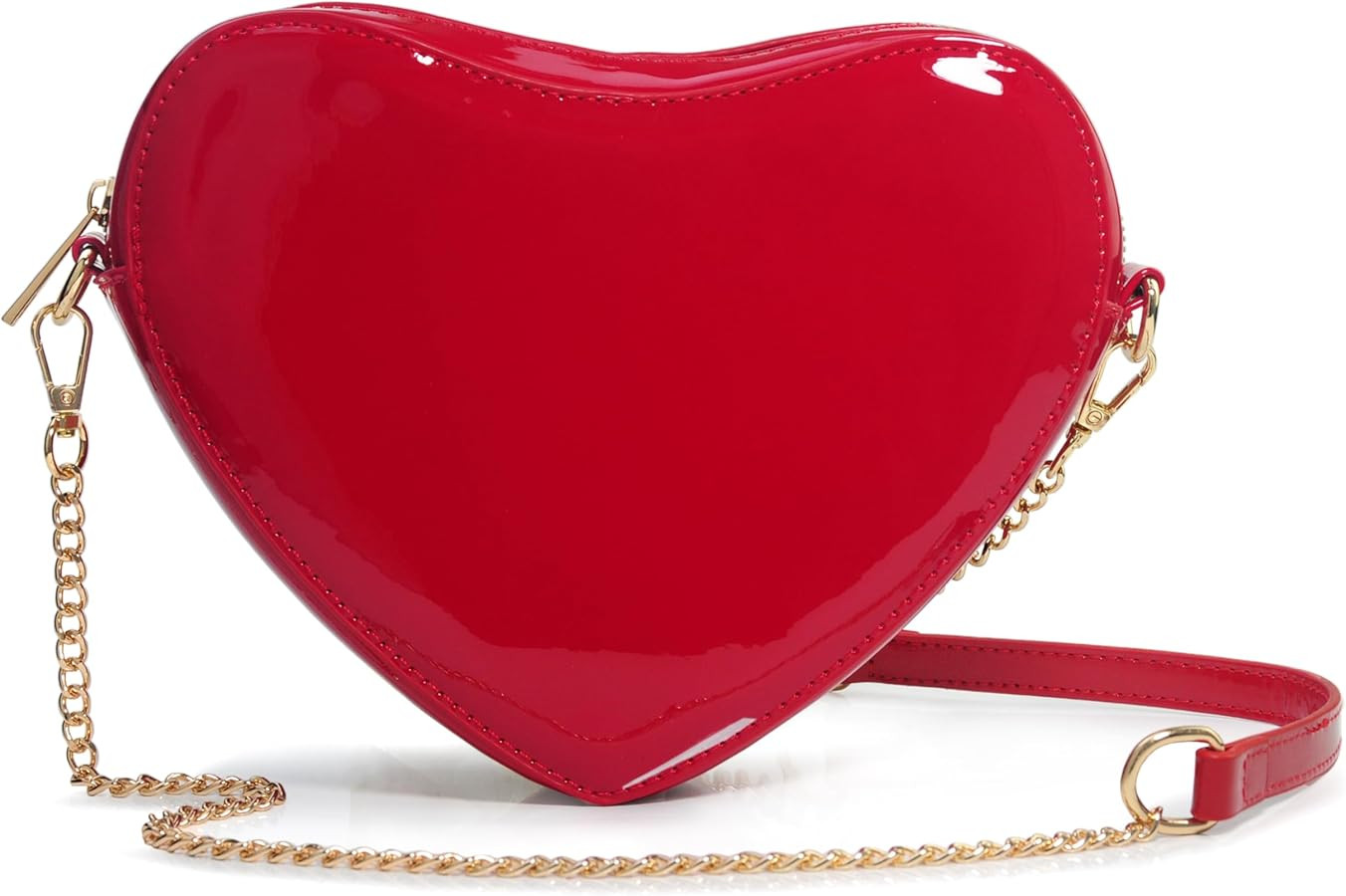 Heart Women Shoulder Bag Glossy Vegan Leather Chain Cross Body Bag Cosplay Purse | Amazon (US)