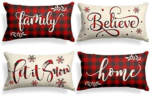 AVOIN Christmas Saying Buffalo Plaid Throw Pillow Cover, 12 x 20 Inch Winter Holiday Farmhouse Cu... | Amazon (US)
