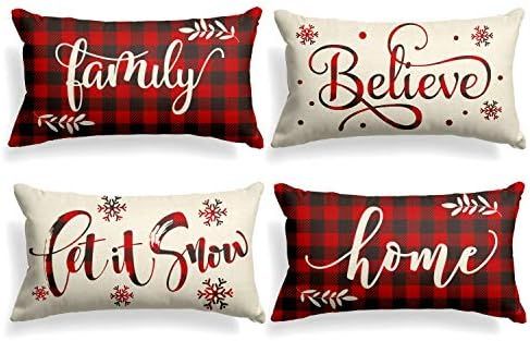 AVOIN Christmas Saying Buffalo Plaid Throw Pillow Cover, 12 x 20 Inch Winter Holiday Farmhouse Cu... | Amazon (US)