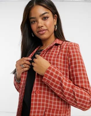 Heartbreak longline boyfriend blazer in rust windowpane check | ASOS (Global)