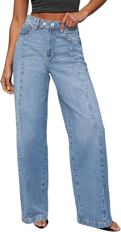 Sidefeel Women's Wide Leg Jeans High Waisted Stretchy Baggy Front Seam Denim Pants | Amazon (US)
