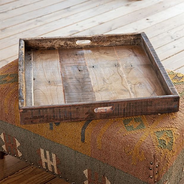 Square Primitive Wood Tray With Handles | Antique Farm House