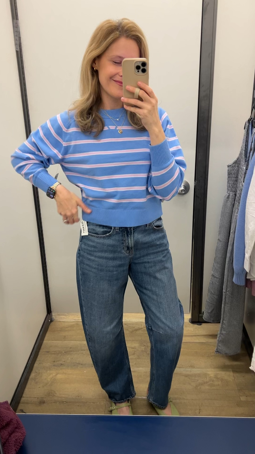 Old Navy supersoft sweater is a 10/10! The color just pops and the fabric is so soft. I’m in a small. You can size up for a relaxed fit. 